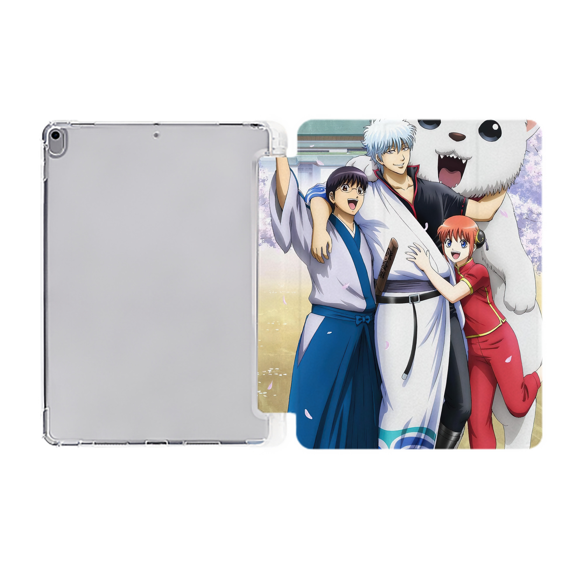 ぎんたま 坂田銀時（さかたぎんとき） 神楽 志村新八（しむら しんぱち） GINTAMA Sakata Gintoki Kagura Shimura Shinpachi IPad ケース ペン収納付き 三つ折りスタンド PUレザー×シリコン 対応機種9.5/10.5/10.9インチ